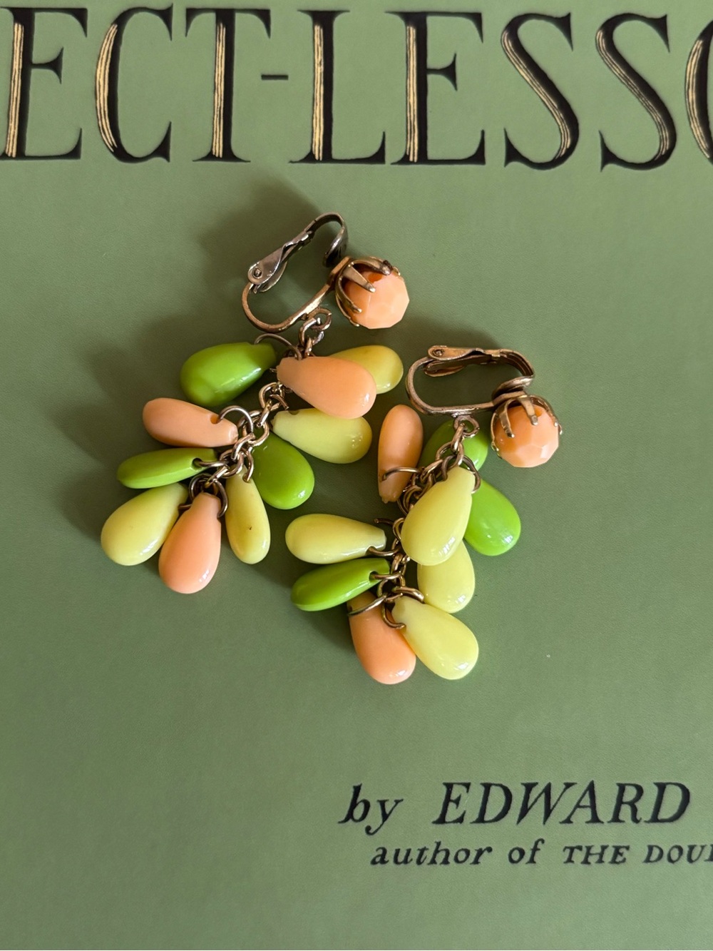 60's Teardrop Cluster Clip-On Earrings - Fruit Slice Earrings - 60's Earrings